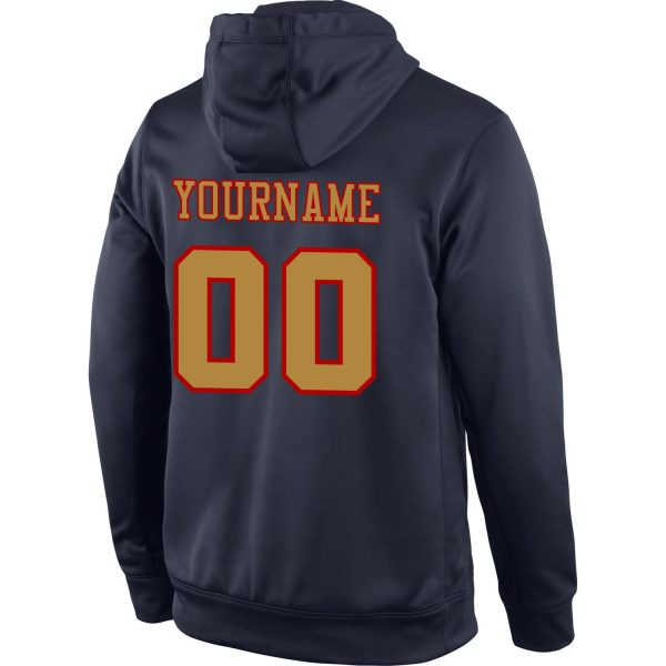 Custom Stitched Navy Old Gold-Red Sports Pullover Sweatshirt Hoodie - Image 3